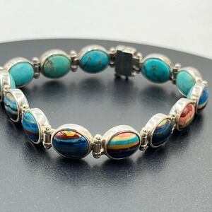 Jay King DTR Rainbow Calsilica Reversible Oval Turquoise Cabochon 925 Bracelet